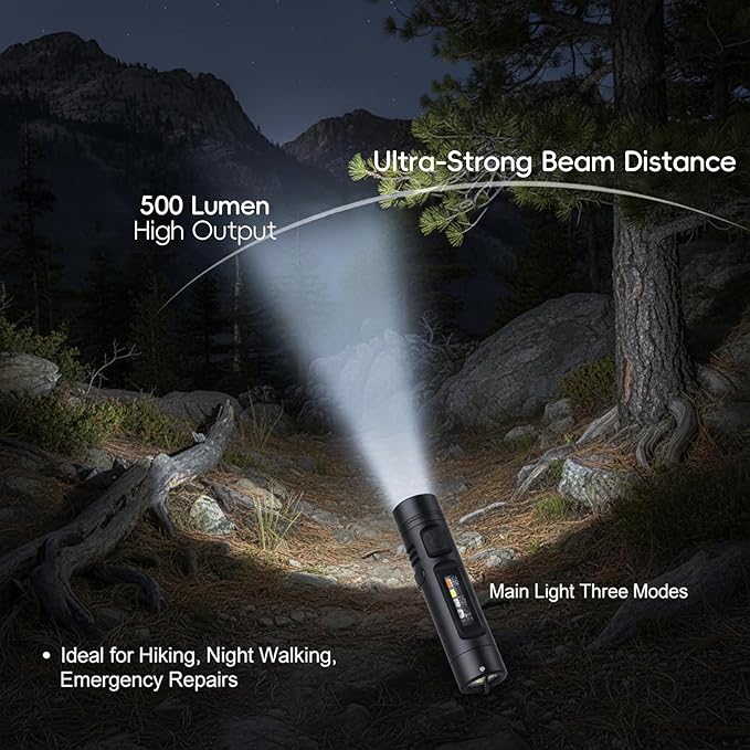 2 Packs Pocket Rechargeable EDC Flashlight, Mini Keychain Light with Magnetic Base and Side Clip, 500 Lumens Rechargeable Keychain Torch with 9 Modes for Camping, Travel (2 Black)