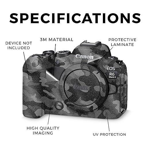Glossy Glitter Camera Skin Compatible with Canon EOS R6 Mark II Camera (2022) - Black Camo - Premium 3M Vinyl Protective Wrap Decal Cover - Easy to Apply | Crafted in The USA by MightySkins