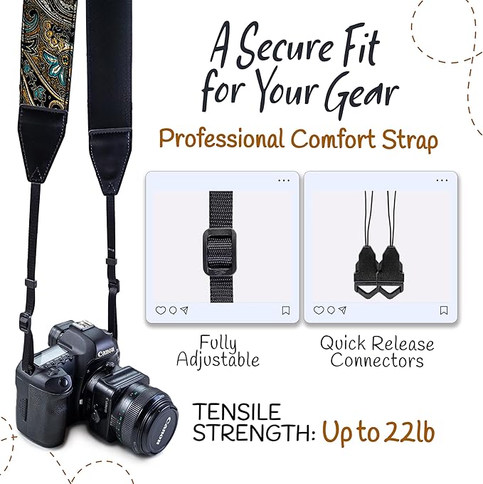 Art Tribute Camera Strap for All DSLR and Mirrorless Cameras. Add Your Name Or Initials Make It a Personalized Gift