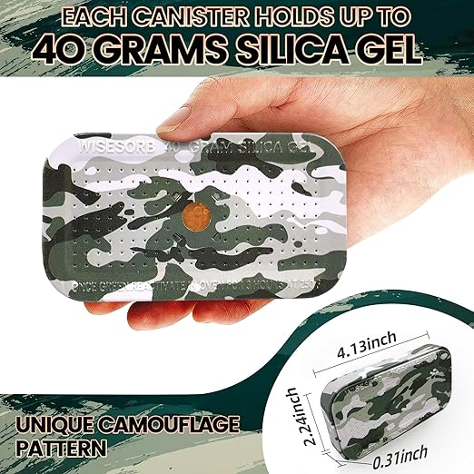 40 Gram Gun Safe Dehumidifier Camouflage, Rechargeable Desiccant Canister Dehumidifier Bags, Reusable Silica Gel Packets Moisture Absorbers for Car, Bathroom, Basement [1 PACK]