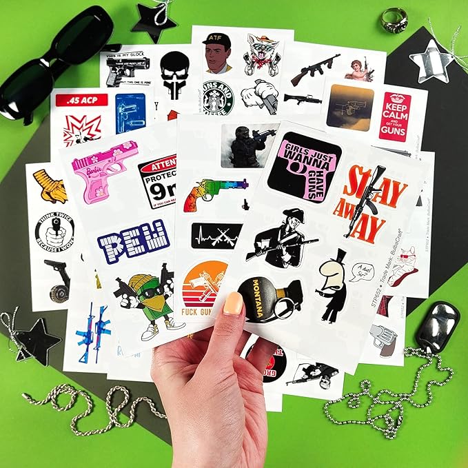 BulbaCraft 100Pcs Funny Gun Stickers, Firearm Stickers, Guns and Ammo Decals, Tactical Military Army Laptop Decals, Gifts for Women & Men