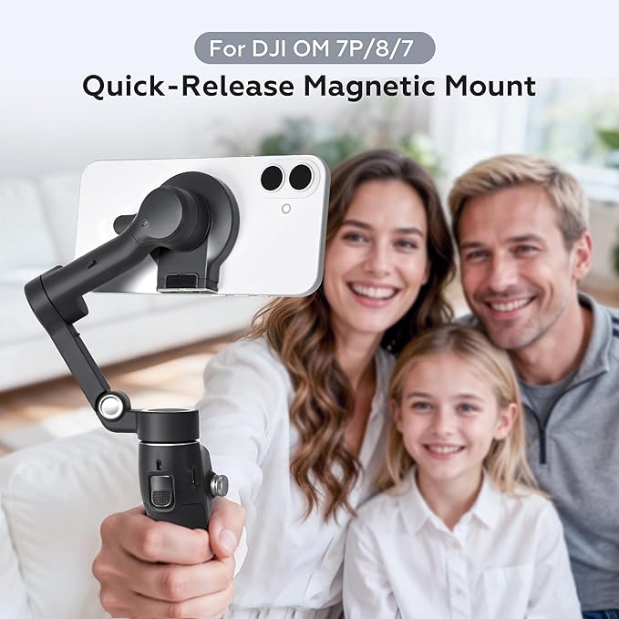 OM Magnetic Mount for DJI Osmo Mobile 8/7P/7 Gimbal Stabilizer, Double-sided Magnetic Quick-Release Mount Retractable Extension for MagSafe Phone Compatible with OM Multifunctional Tracking Module