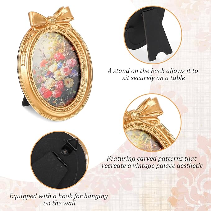 3Pcs Small Vintage Picture Frames, 2.5 x 3.5 Inch Gold Vintage Baroque Mini Gold Frames, Oval Rectangle Ornate Table Top Display Frame for DIY Jewelry Display Photography Mobile Photo Wedding Decor