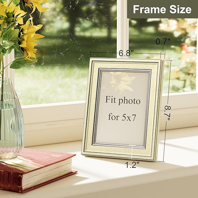 Vittanly 5x7 Picture Frame Set of 4, Vintage Photo Frame for Wall or Tabletop, Display 5x7 Pictures, Rustic Farmhouse Home Decor, Beige