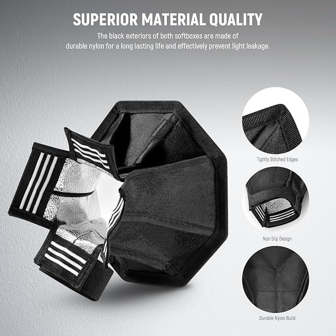 NEEWER Upgraded Flash Diffuser Speedlight Softbox Collapsible 2 Pack, (5.9"/15cm Octagon, 6"x5" Rectangular) for Z2 Z1 V1 Round Head Flashes and Compatible with Godox Sony Nikon Canon Flash, NS5P