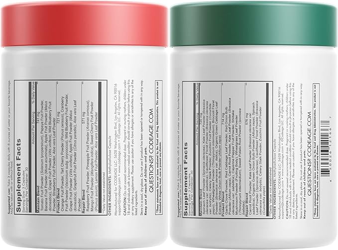 Codeage InstantFood Easy Veggies + Fast Fruits Bundle – Vegetable & Fruit Blend Capsule Supplement – Plant-Based Phytonutrient Formula – Vegan, Non-GMO – 180 Capsules