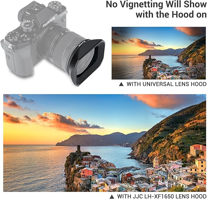 Metal Square Lens Hood Cover with Lens Hood Cap for Fujifilm Fuji XF 16-50mm f/2.8-4.8 R LM WR & XF 33mm F1.4 R LM WR on X-T50 XT50 X-T5 X-S20 X-T30 II X-T20 X-T10 X-T4 X-T3 X-T2 X-S10 X-H2S X-H2 X-E4