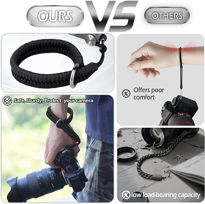 Camera Wrist Strap for DSLR Mirrorless Camera, Quick Release Camera Hand Strap with Safer Connector（Black）