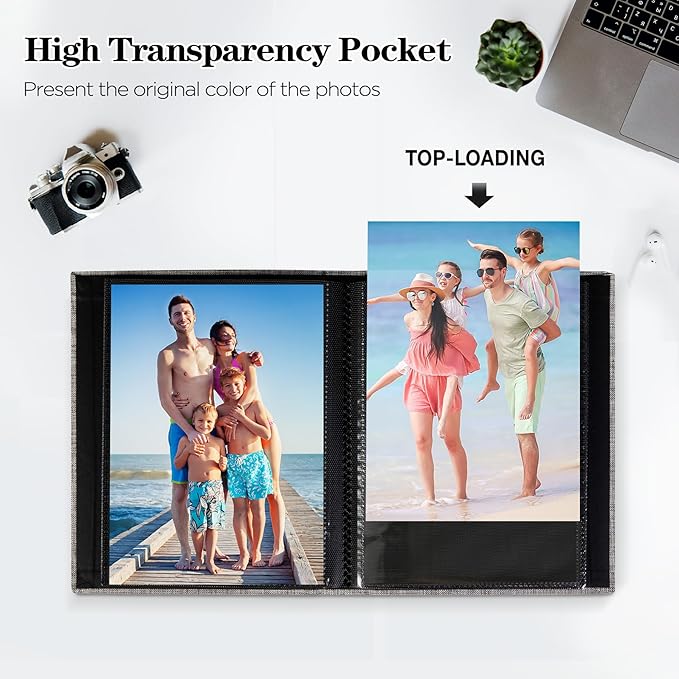 Mublalbum 2 Pack Small 4x6 Photo Album Linen Cover with Display Window Mini Picture Book Each Holds 52 Vertical Pockets for Artwork Postcards or Pictures Storage (Pink)