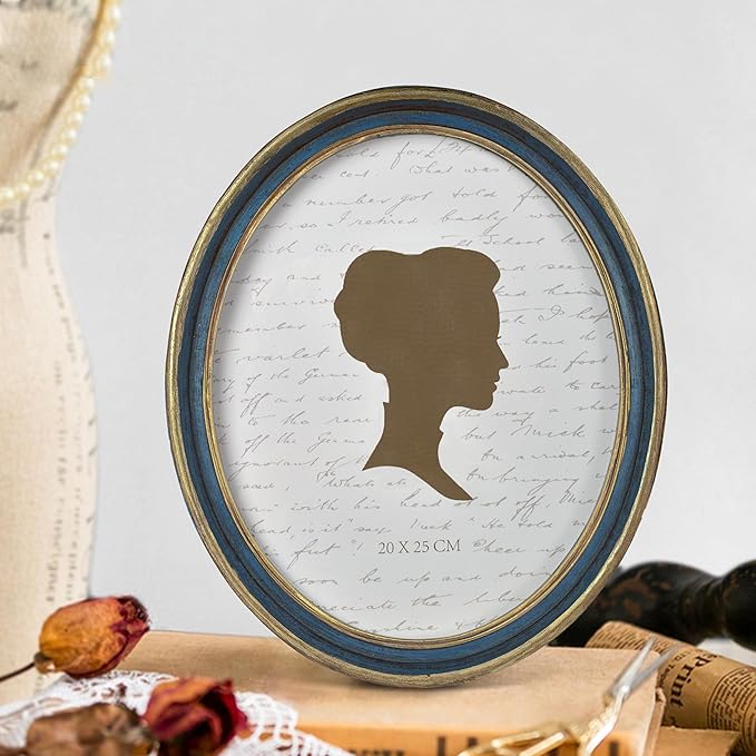 AELS 8x10 Inch Vintage Picture Frame, Elegant Antique Photo Frames with Glass Front, Photo Display, Tabletop Wall Hanging, Gift Ideas, Blue Oval with Gold Trim
