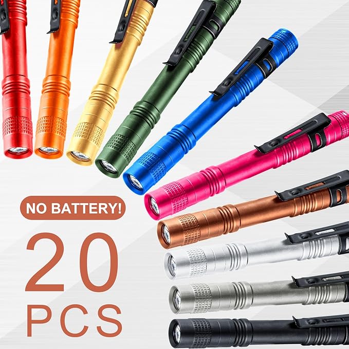 Hortsun 20 Pcs Mini Pen Light Flashlights Christmas Gifts for Men Pocket Flashlights Pen with Clip Small LED Handheld Slim Torches Without Battery (5.12 Inch,Multicolor)