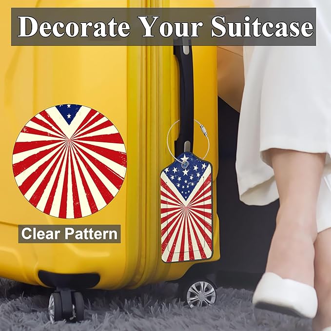 American Flag Luggage Tags, 2 Pack Travel Cruise Tags for Suitcases, Cute Identifiers with Privacy Flap, Baggage Tags for Women Men Kids Luggage Backpack Handbag
