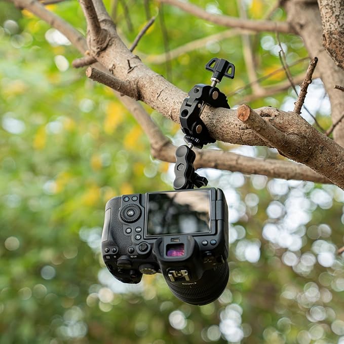 Universal Adjustable Magic Arm with 2 Ballhead & 1/4''-20 Screws for Super C Clamp Action Camera Cage, 360° Rotatable Double Ball Head Adapter for Insta360 X5 X4 Air Osmo Action 6 5 Pro Nano Pocket 3