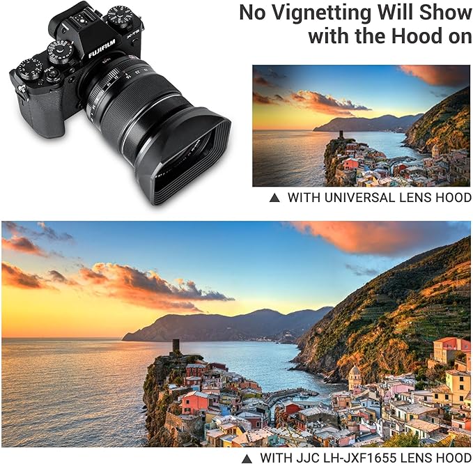 JJC Metal Square Lens Hood Shade for Fuji Fujifilm Fujinon XF 16-55mm f/2.8 R LM WR Lens(Not for Version II Lens), with Protective Hood Cap, No Vignetting, Not Affect The Use of 77mm Filter