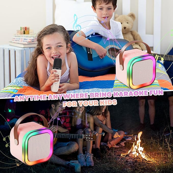 Mini Karaoke Machine, Portable Bluetooth Karaoke Speaker with 2 Wireless Microphones and Light for Family Home Party,Toys for Girls Boys Friends Age 3-12+ Kids and Adults Birthday Gifts.(Pink)