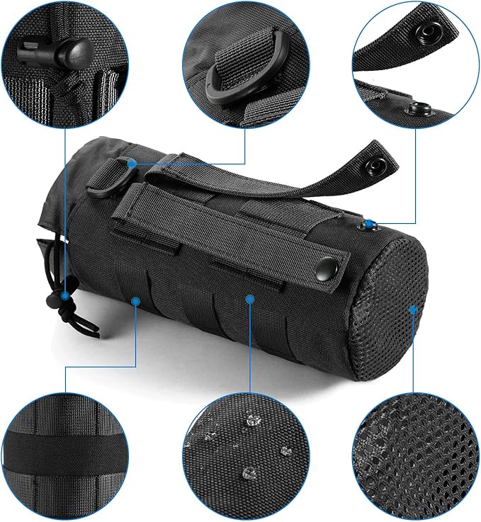 Tactical MOLLE Water Bottle Pouch with Drawstring Open Top & Mesh Bottom, Military Water Bottle Holder Bag Sports Travel Hydration Carrier