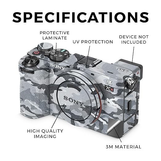 Glossy Glitter Camera Skin Compatible with Sony Alpha 7CR Camera (2023) - Gray Camouflage - Premium 3M Vinyl Protective Wrap Decal Cover - Easy to Apply | Crafted in The USA by MightySkins