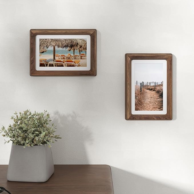 Dreamland 4x6 Matted to 3.5x5 Picture Frame Solid Walnut Wood Picture Frames Handcrafted Rounded Corner with HD Tempered Glass Tabletop or Wall Mount Display, 1 Pack
