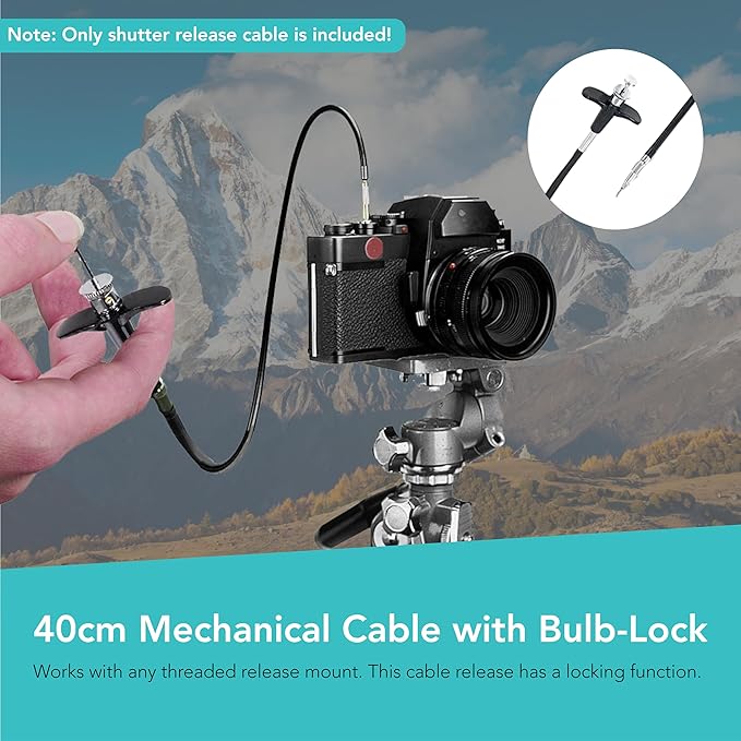 Foto&Tech Mechanical Shutter Release Cable with Bulb-Lock, Compatible with Nikon Df F80 F4 FM2 F3 FE FM3a Fujifilm X-E3/X-Pro2 X10 X100 X-PRO1 X-E1 DF-1 Leica M6 M8 AE-1 Minolta SRT-200 (40cm)