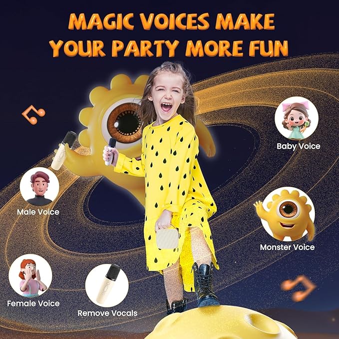 Mini Karaoke Machine for Kids, 2025 Top Christmas Birthday Gifts for 4, 5, 6, 7, 8, 9, 10, 12+Years Old Girls Boys Grandkids, Party Portable Bluetooth Speaker with 2 Wireless Microphones (Beige)