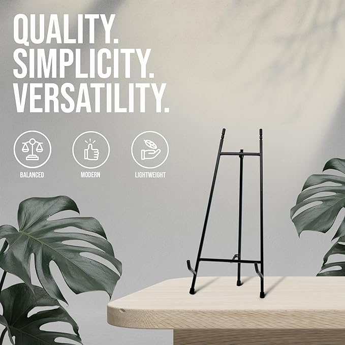 Red Co. 15” Tall Modern Metal Tripod Plate Stand and Art Holder Easel, Black