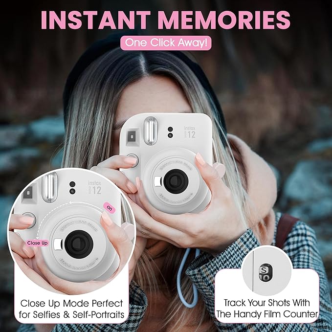 Fujifilm Instax Mini 12 Instant Camera Clay White + Minimate Custom Designed Case + Fuji Instax Film 10 Sheets & Photo Album