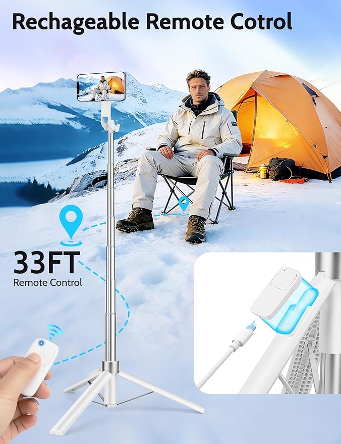 68" Magnetic Tripod for iPhone Magsafe, Phone Tripod & Selfie Stick with Rechargeable Remote for iPhone/Android/Camera, Portable Cell Phone Stand for Video Recording