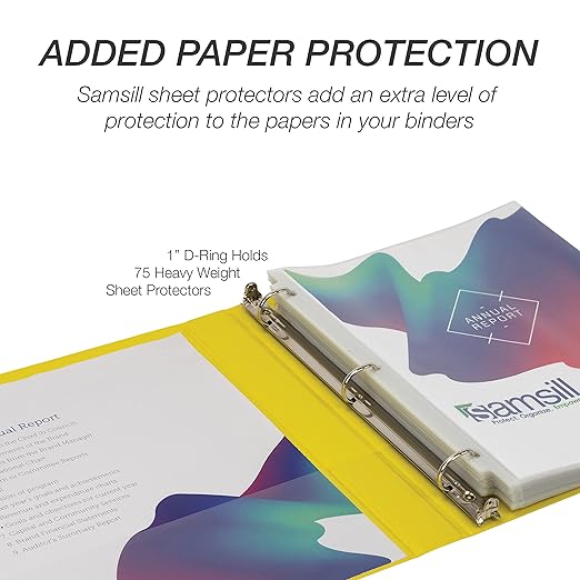 Samsill Durable 1 inch 3 Ring Binder, Made in USA, D Ring Binder, FSC 100% Recycled Chipboard, Yellow