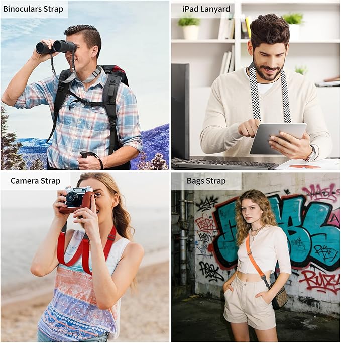 Universal Shoulder Strap, Sandwich Mesh Padded Neck Lanyard, Replacement Comfortable Bag Strap for Camera, Cellphone Tablet,iPad, Laptop, Luggage Bag, Binocular(Black and White Checkered)
