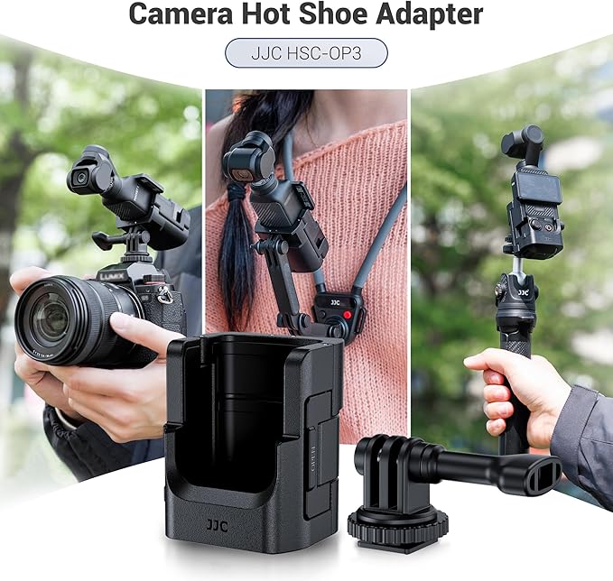JJC 3-in-1 Expansion Adapter for DJI Osmo Pocket 3, Pocket3 Tripod Mount & Hot Shoe Camera Extender Converter, 1/4-20 Stick Handle Bracket Accessories, with Action Camera Port & Cold Shoe Holder