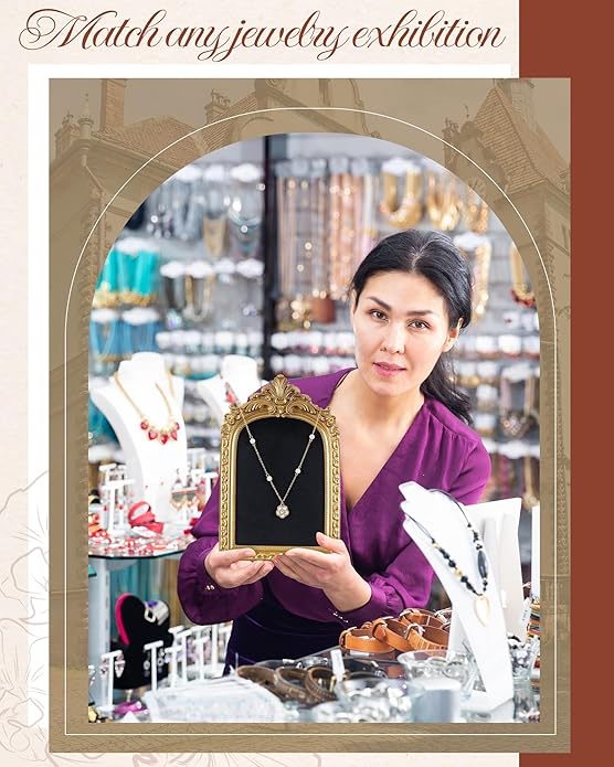 Jewelry Display Stand Vintage Necklace Organizer Ring Holder Earring Tray Resin Jewelry Photography Props Frame with Velvet Backing for Gifts
