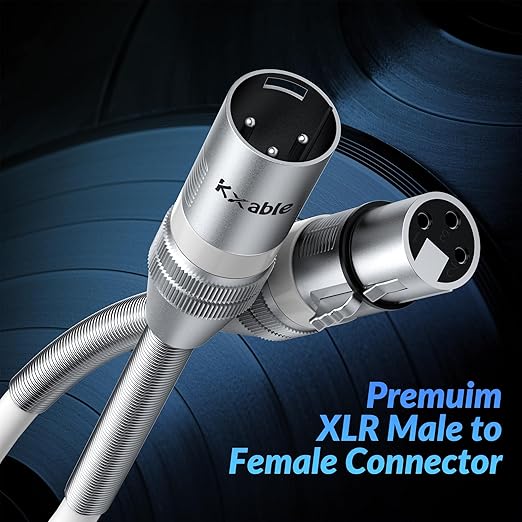 XLR Microphone Cable 100 FT, XLR Male to Female Balanced Mic Cable, 3-Pin Shielded Speaker Cord, Zinc Alloy Connectors, 22AWG Pure Copper, Metal Spring SR, Recording Studio, Podcast, White