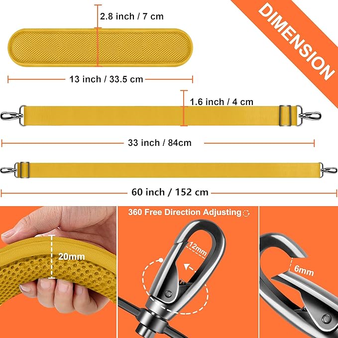 60 Inch Shoulder Strap, Ultra-Thick and Padded with Metal Swivel Hooks for Laptop Messenger and Crossbody Canvas Bags