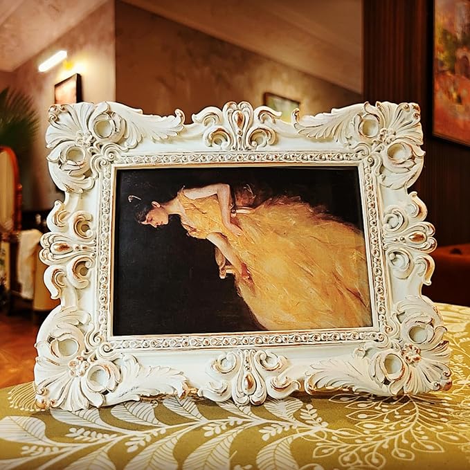 CISOO 4x6 Vintage Picture Frame Antique Ornate White and Gold Photo Frame, for Table Top and Wall Display, Decorative Floral Design Retro Home Decor, Photo Gallery Art