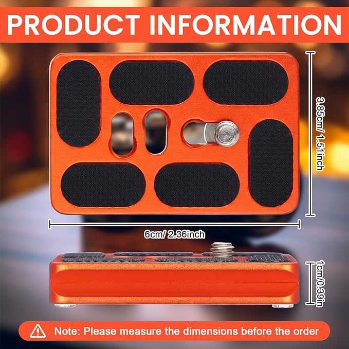 Frienda 2 Pieces Metal Quick Release Plate with 1/4''-20 Camera Screw Tripod Mount Plate Fits Standard for DSLR Camera Tripod Ball Head(Orange,Pu60)