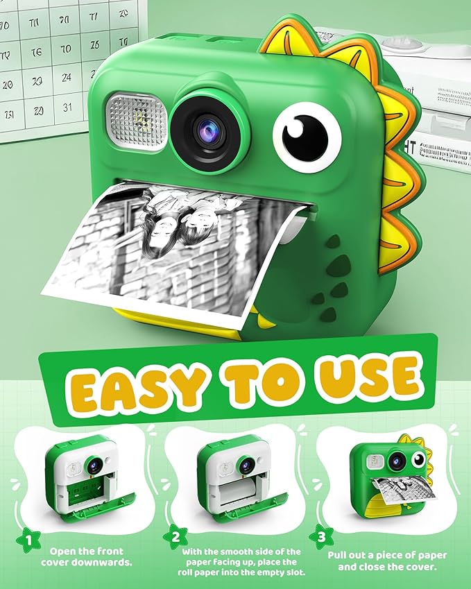 KOKODI Kids Camera Instant Print, Toddler Cameras Christmas Birthday Gifts for Girls Age 3-12, Digital Video Instant Printable Camera for Kids,Toys for Ages 5-7 Girls (Green)