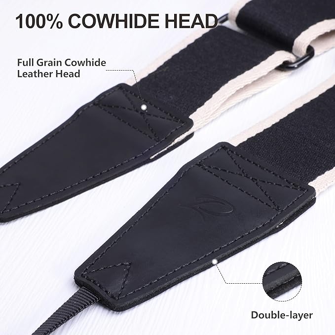 Padwa Lifestyle Adjustable Camera Strap - 2" Top Layer Cowhide Head Camera Straps for Photographers, Cotton Adjustable Neck Shoulder & Crossbody Strap Quick Release for All Cameras and Binoculars