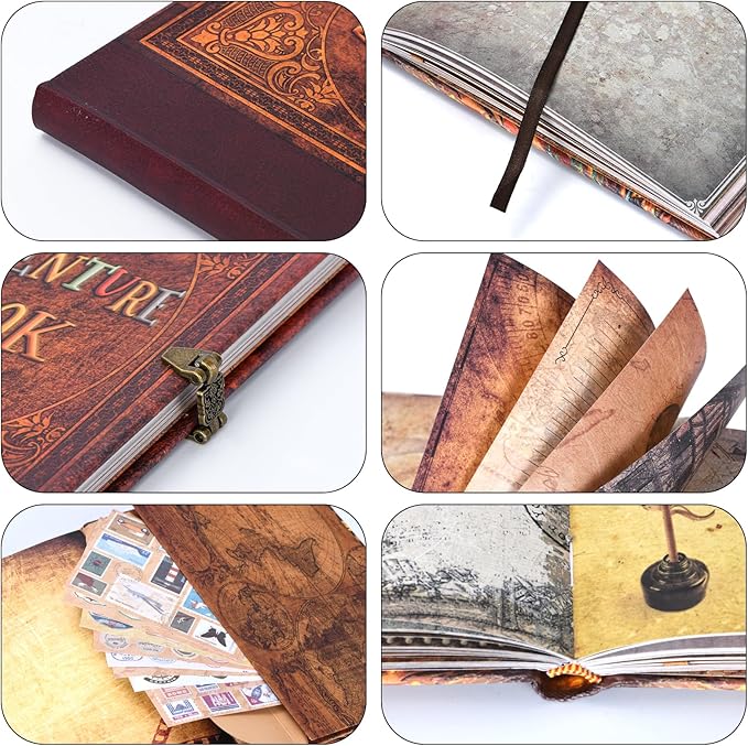 My Adventure Book Scrapbook – Retro-Style Embossed Photo Album with 124 Pages, DIY Memory Travel Journal for Couples, Anniversary, Wedding, and Valentine's Day Gifts(Retro Film Style)