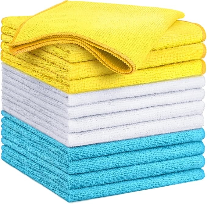 GLIMGLINT Microfiber Cleaning Cloth,12PK Reusable Cleaning Rags, Highly Absorbent Shop Rags Bulk, All-Purpose Car Cleaning Towels for TV Screen, Kitchen, Restaurant Garage, 14"X12", Multicolor