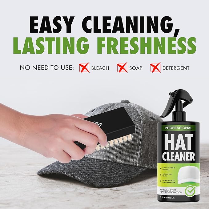 4-in-1 Professional Hat Cleaning Kit - Removes Dirt and Stains, Gentle Cleaner for Baseball Caps, Cowboy, and Felt Hats - Includes Hat Deodorizer, Brush, and Microfiber Cloth