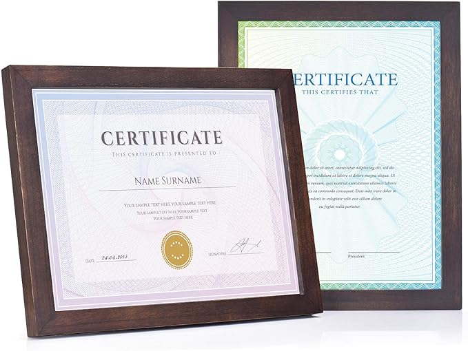 Emfogo Picture Frames 8.5x11 Certificate Frames Diploma Frame with Stand Rustic Wood Document Frames with High Definition Glass for Wall or Tabletop Display Set of 2 Vintage Walnut