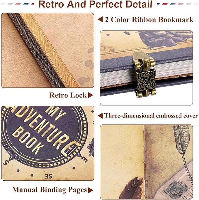 My Adventure Book Scrapbook 124 Pages Retro Style Embossed Photo Album,DIY Handmade Memory Travel Diary Photo Scrapbook for Couples,Anniversary,Wedding,Christmas Day Gifts(Blue)