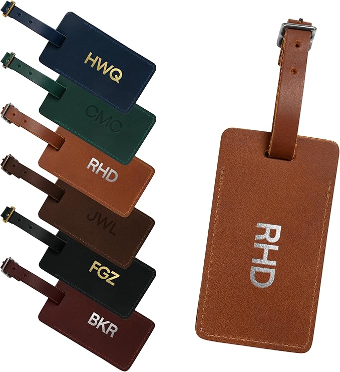 Northwind Personalized Leather Luggage Tag – Made in USA - Custom Monogrammed Travel Bag Tag, Handmade Premium Leather with Secure Strap, Durable Travel Accessory Gift for Men Women Travelers