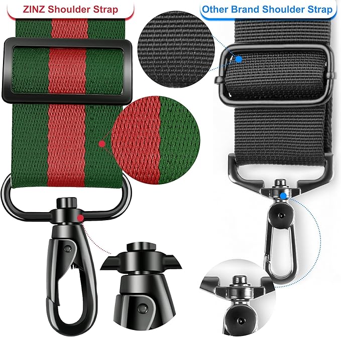ZINZ 75" Shoulder Strap with Fixed Pad and Dual Balanced Buckles，Green-Red-Green Stripe