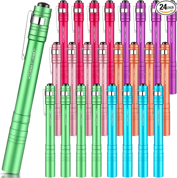 24 Pack Christmas Mini Pen Flashlights Bulk Gifts LED Pen Lights Aluminum Pocket Flashlights with Clips Small Handheld Torches for Men Camping Hiking Emergency Outdoor (Multicolor)