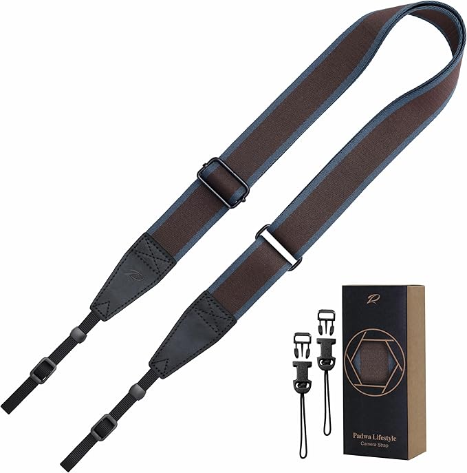 Padwa Lifestyle Adjustable Camera Strap - 1.5" Top Layer Cowhide Head Camera Straps for Photographers, Cotton Adjustable Neck Shoulder & Crossbody Strap Quick Release for All Cameras and Binoculars