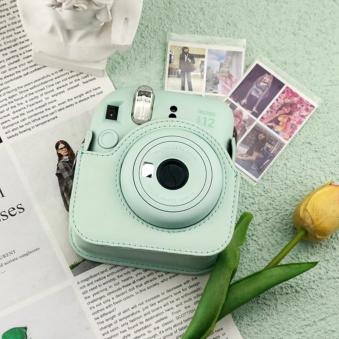 Frankmate Protective Case Compatible with Fujifilm Instax Mini 12 Instant Film Camera with Accessory Pocket and Adjustable Strap (Light Green)