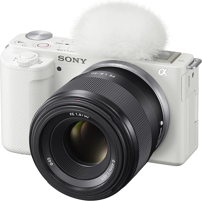 Sony ZV-E10 Mirrorless Alpha APS-C Vlog Camera Body and 50mm F1.8 Large Aperture FE Lens SEL50F18F ILCZV-E10/W White | Official Sony USA Partner Model | Bundle with Deco Gear Case + Extra Battery