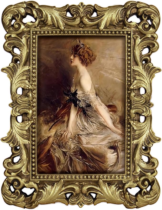 4x6 Gold Picture Frame Antique Ornate Vintage with Glass Front, Baroque Victorian Frame for Tabletop or Wall Display
