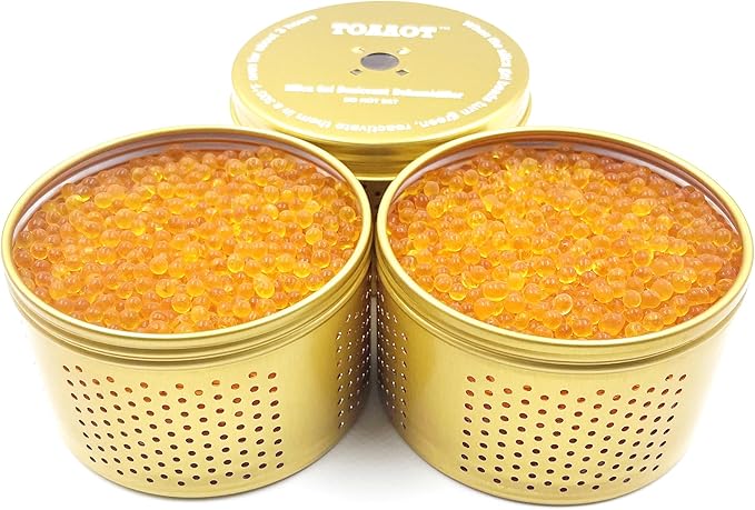 Gun Safe Dehumidifier 200g - Small Silica Gel Desiccant Canister, Moisture Absorber for Gun Cabinets & Safes, Protect 80 Cubic Feet, Gold, Aluminum Shell